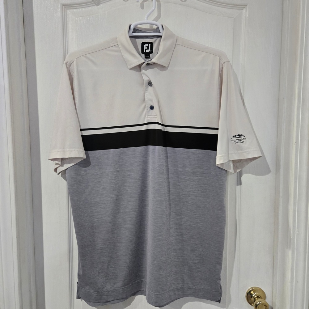 FootJoy Golf Polo Mens Large Grey White  Colorblock The Bridges Golf Club Shirt